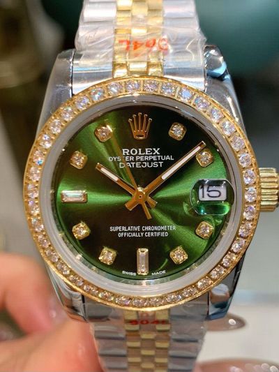 Rolex Datejust 31mm Diamond Bezel Two-tone Gold Band Olive Green Face Lady Watch